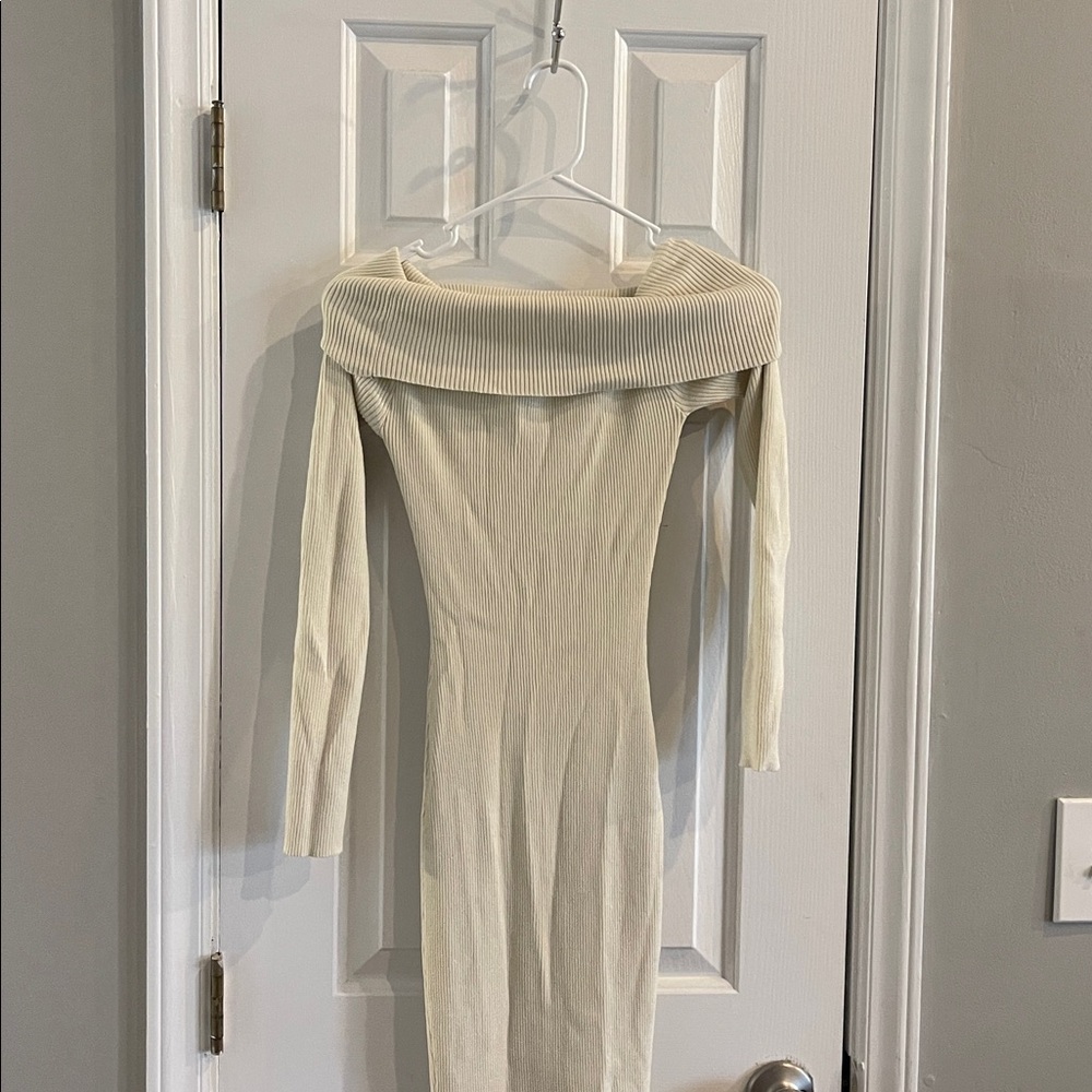Form fitting Off-Shoulder Ribbed Knit Dress maternity